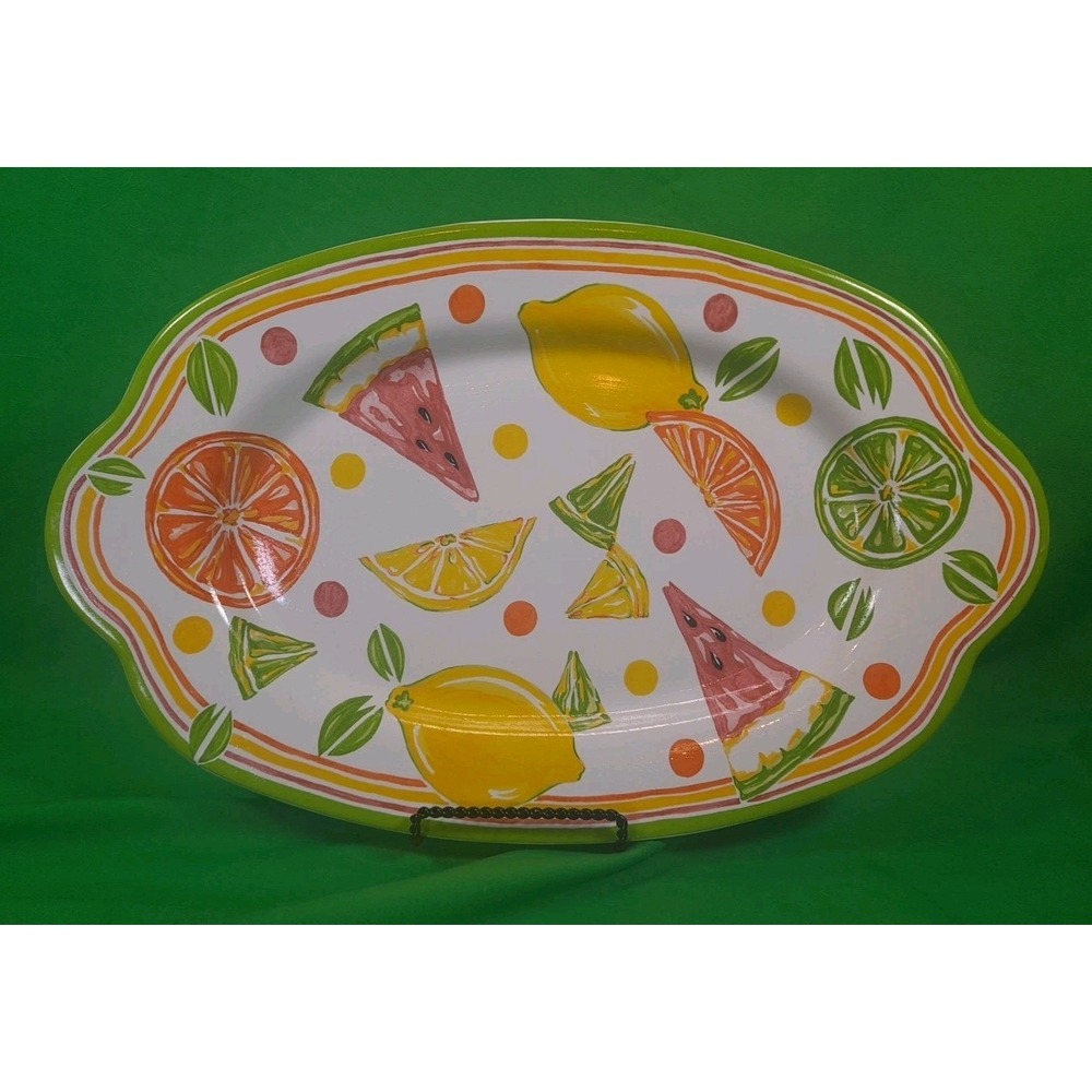 Partylite Ceramic Platter Summerfest Collection Lemons‎ Limes Watermelon Oranges